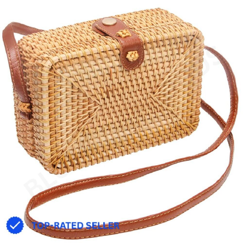 Woven Rattan Crossbody Bag Boho Chic Handbag Clutch for Women